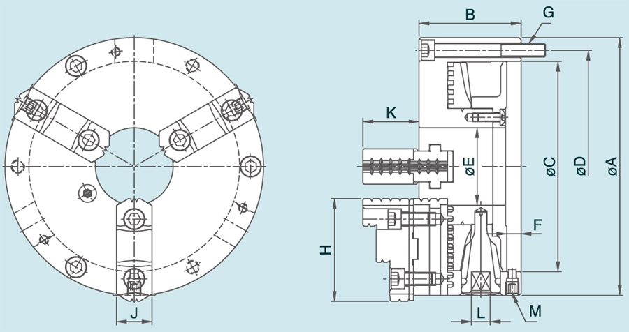 KT 3-Jaw Powerful Type Adjustment Steel Body Chucks