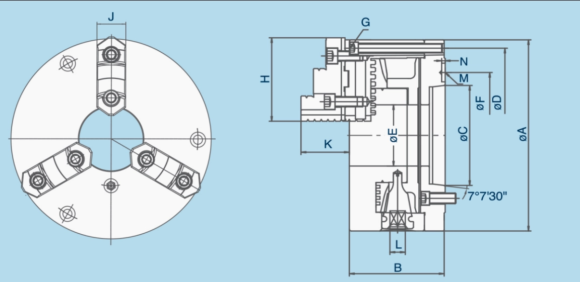 GB 3-Jaw A2powerful Type Scroll Chucks(Mounting Plates)